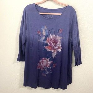 Lucky Brand Womens Shirt Size 1X Floral Print Ombre